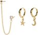 styleBREAKER Damen Ohrring Set 4-Teilig mit Creolen Hoops Mond und Stern, Single Ear Stecker mit Kette und Strass 05090034