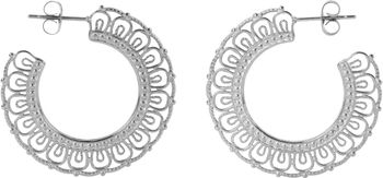 styleBREAKER Damen Edelstahl Creolen Ohrringe halbrund mit Ornament Verzierung, Stecker, Runde Ohrhänger, Ohrschmuck 05090035