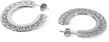 styleBREAKER Damen Edelstahl Creolen Ohrringe halbrund mit Ornament Verzierung, Stecker, Runde Ohrhänger, Ohrschmuck 05090035