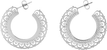 styleBREAKER Damen Edelstahl Creolen Ohrringe halbrund mit Ornament Verzierung, Stecker, Runde Ohrhänger, Ohrschmuck 05090035