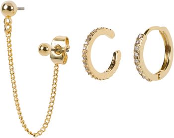 styleBREAKER Damen Ohrring Set 4-Teilig mit Single Ear Stecker mit Kette, Creole und Ear Cuff Ohrklemme mit Strass 05090040