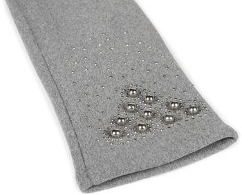 styleBREAKER Damen Touchscreen Handschuhe mit Strass und Perlen, Fleece Futter, warme Fingerhandschuhe, Winter 09010035