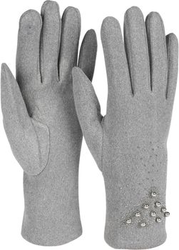 styleBREAKER Damen Touchscreen Handschuhe mit Strass und Perlen, Fleece Futter, warme Fingerhandschuhe, Winter 09010035