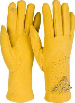 styleBREAKER Damen Touchscreen Handschuhe mit Strass und Perlen, Fleece Futter, warme Fingerhandschuhe, Winter 09010035