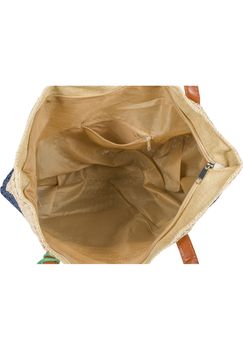 styleBREAKER Damen Bast Strandtasche 45 x 13 x 46 cm mit Reißverschluss | Zweifarbige Korbtasche mit Quaste | Flechttasche mit langen Henkeln für Strand & Shopping