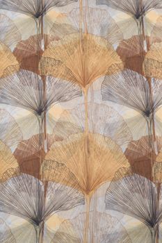styleBREAKER Damen Schal mit farbigem Ginkgo Leaves Blätter Muster Print und kurzen Fransen, leichtes Tuch, Stola 01016208