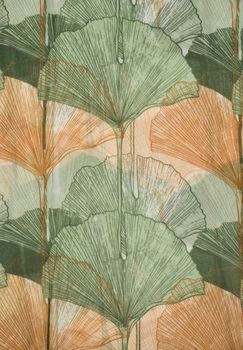styleBREAKER Damen Schal mit farbigem Ginkgo Leaves Blätter Muster Print und kurzen Fransen, leichtes Tuch, Stola 01016208