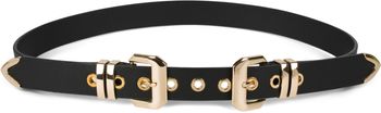 styleBREAKER Damen Gürtel mit doppelter goldener Schnalle und Lochnieten, B-Low Belt, Taillengürtel, kürzbar 03010121