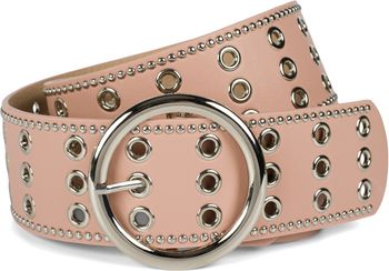 styleBREAKER Damen breiter Gürtel mit Lochnieten und runder Schließe, Nietengürtel, Taillengürtel, kürzbar 03010122