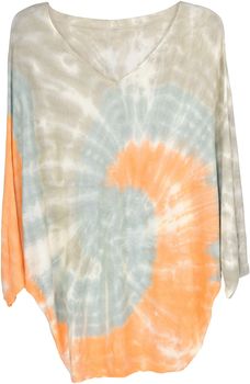 styleBREAKER Damen Feinstrick Poncho mit Batik Muster, 3/4 Ärmel, V-Ausschnitt, sommerlich leicht, Einheitsgröße 08010079