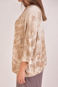 styleBREAKER Damen Feinstrick Cardigan Weste mit Batik Muster, 3/4 Ärmel, vorne offen, Strand, Festival, Kimono 08010080