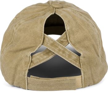 styleBREAKER Damen Ponytail Baseball Cap im Destroyed Used Look | Einfarbiges Sommer Cap mit Klettverschluss und Kreuzband | Verstellbare Schildkappe aus Baumwolle