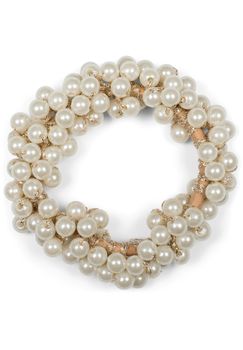 styleBREAKER Damen Perlen Haargummi mit Satin Schleife, elastisch, Scrunchie, Zopfgummi, Satinband, Haarband 04027037