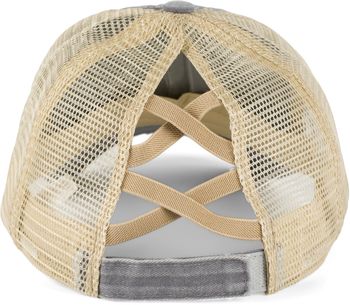 styleBREAKER Damen Baseball Cap im Washed Used Look mit Mesh Einsatz | Ponytail Cap für hohen Zopf | Verstellbare 6-Panel Schildkappe für Sommer und Freizeit