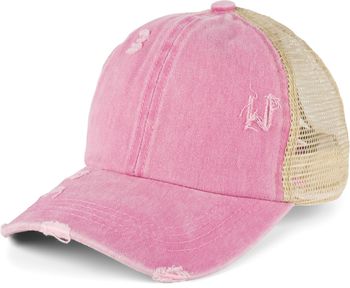 styleBREAKER Damen Baseball Cap im Washed Used Look mit Mesh Einsatz | Ponytail Cap für hohen Zopf | Verstellbare 6-Panel Schildkappe für Sommer und Freizeit