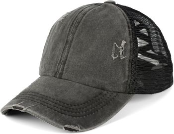 styleBREAKER Damen Baseball Cap im Washed Used Look mit Mesh Einsatz | Ponytail Cap für hohen Zopf | Verstellbare 6-Panel Schildkappe für Sommer und Freizeit