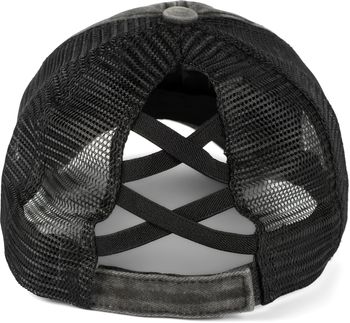styleBREAKER Damen Baseball Cap im Washed Used Look mit Mesh Einsatz | Ponytail Cap für hohen Zopf | Verstellbare 6-Panel Schildkappe für Sommer und Freizeit
