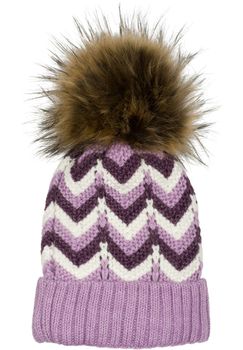 styleBREAKER Damen Strick Bommelmütze mit Zick-Zack Muster und Fleece Futter, Winter Fellbommel Mütze, Strickmütze 04024188