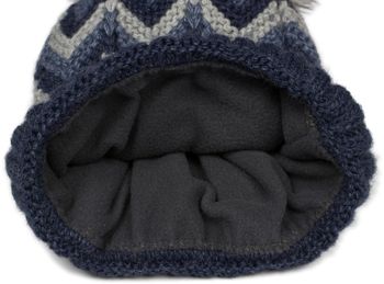 styleBREAKER Damen Strick Bommelmütze mit Zick-Zack Muster und Fleece Futter, Winter Fellbommel Mütze, Strickmütze 04024188