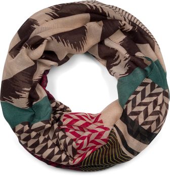 styleBREAKER Damen Loop Schal im Zick-Zack Paisley Muster Mix, Schlauchschal leicht mehrfarbig bunt, Tuch 01017145