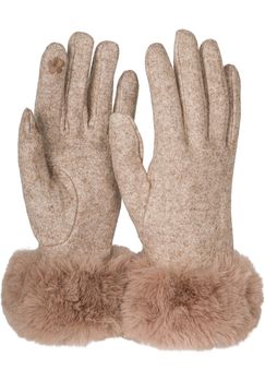 styleBREAKER Damen Touchscreen Handschuhe Einfarbig mit Kunstfell Besatz, warme Fingerhandschuhe, Winter 09010038