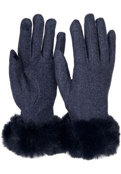 styleBREAKER Damen Touchscreen Handschuhe Einfarbig mit Kunstfell Besatz, warme Fingerhandschuhe, Winter 09010038