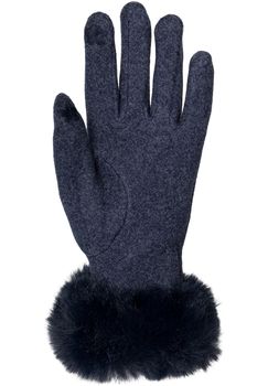 styleBREAKER Damen Touchscreen Handschuhe Einfarbig mit Kunstfell Besatz, warme Fingerhandschuhe, Winter 09010038