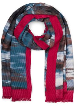 styleBREAKER Damen Schal plissiert mit Pinselstrich Muster gerahmt, Crash Look, warme Winter Stola mehrfarbig 01017148