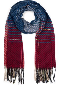 styleBREAKER Damen Feinstrick Schal mit bunt gestreiftem Zick-Zack Muster und Fransen, warme Winter Stola mehrfarbig 01017149