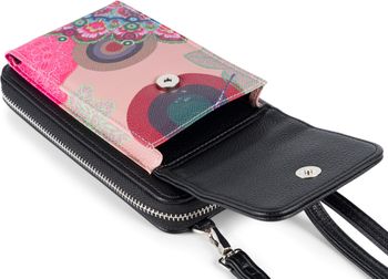 styleBREAKER Damen Mini Umhängetasche Geldbörse mit Ethno Blumen Blüten Muster, Handy Fach, RFID Schutz, Crossbody Bag 02012378