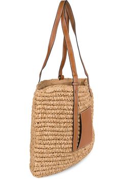 styleBREAKER Korbflecht Schultertasche aus Papierstroh mit Kunstleder Details | Damen Shopper Basttasche geflochten mit Reißverschluss | Strandtasche 43 x 34 x 4 cm