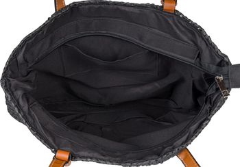styleBREAKER Korbflecht Schultertasche aus Papierstroh mit Kunstleder Details | Damen Shopper Basttasche geflochten mit Reißverschluss | Strandtasche 43 x 34 x 4 cm