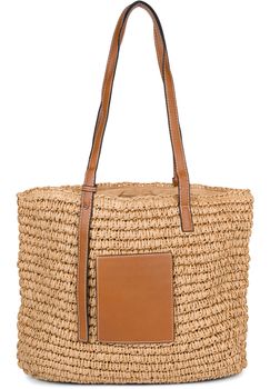 styleBREAKER Korbflecht Schultertasche aus Papierstroh mit Kunstleder Details | Damen Shopper Basttasche geflochten mit Reißverschluss | Strandtasche 43 x 34 x 4 cm