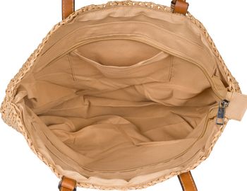 styleBREAKER Korbflecht Schultertasche aus Papierstroh mit Kunstleder Details | Damen Shopper Basttasche geflochten mit Reißverschluss | Strandtasche 43 x 34 x 4 cm
