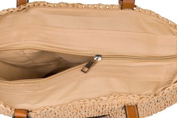styleBREAKER Korbflecht Schultertasche aus Papierstroh mit Kunstleder Details | Damen Shopper Basttasche geflochten mit Reißverschluss | Strandtasche 43 x 34 x 4 cm