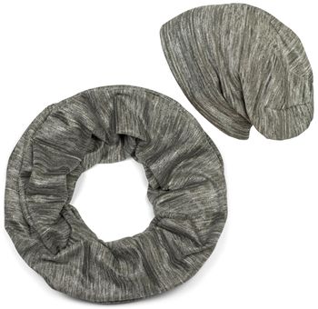 [Paket] styleBREAKER Damen Loop Schal und Beanie Mütze Set mit Glitzerfaden und kleinen Pailletten, 2-Teilig 01018217