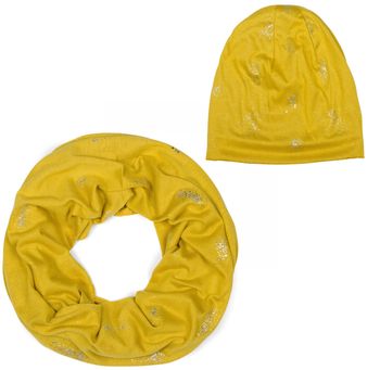 [Paket] styleBREAKER Damen Loop Schal und Beanie Mütze Set mit Glitzer und Pailletten Punkte, 2-Teilig 01018220