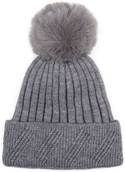 styleBREAKER Damen Strick Bommelmütze Einfarbig mit Rippen Muster und Fleece Futter, Winter Mütze, Strickmütze 04024198