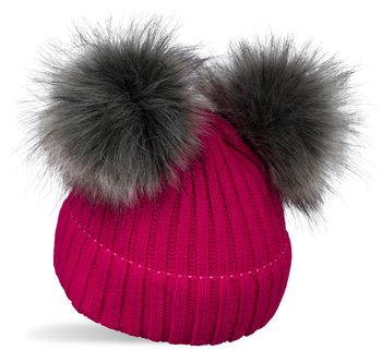 styleBREAKER Kinder Strick Bommelmütze mit 2 Kunstfellbommel und Fleece Futter, Winter Mütze, Strickmütze, 2-5 Jahre 04024203