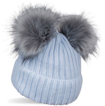 styleBREAKER Kinder Strick Bommelmütze mit 2 Kunstfellbommel und Fleece Futter, Winter Mütze, Strickmütze, 2-5 Jahre 04024203