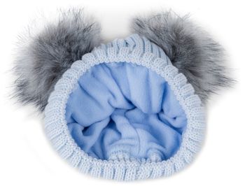 styleBREAKER Kinder Strick Bommelmütze mit 2 Kunstfellbommel und Fleece Futter, Winter Mütze, Strickmütze, 2-5 Jahre 04024203