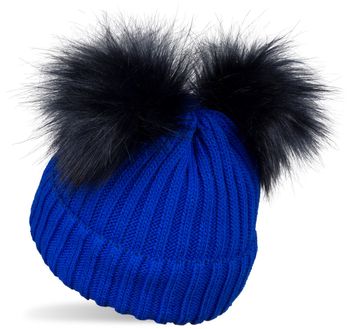 styleBREAKER Kinder Strick Bommelmütze mit 2 Kunstfellbommel und Fleece Futter, Winter Mütze, Strickmütze, 2-5 Jahre 04024203