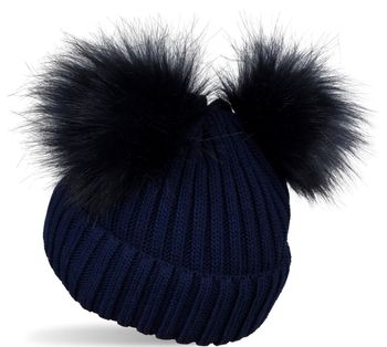 styleBREAKER Kinder Strick Bommelmütze mit 2 Kunstfellbommel und Fleece Futter, Winter Mütze, Strickmütze, 2-5 Jahre 04024203