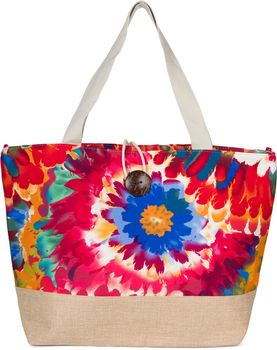 styleBREAKER XXL Strandtasche mit buntem Blumen Print | Große Schultertasche mit Knebelknopf, Stoffhenkel & Karabiner | Damen Shopper 56 x 36 x 18 cm