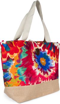 styleBREAKER XXL Strandtasche mit buntem Blumen Print | Große Schultertasche mit Knebelknopf, Stoffhenkel & Karabiner | Damen Shopper 56 x 36 x 18 cm