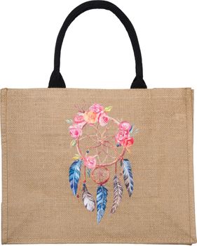 styleBREAKER Leinen Henkeltasche mit Traumfänger Print im Boho Style | Damen Shopper mit Reißverschluss | Sommer Strandtasche 41 x 33 x 17 cm
