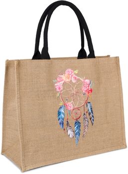styleBREAKER Leinen Henkeltasche mit Traumfänger Print im Boho Style | Damen Shopper mit Reißverschluss | Sommer Strandtasche 41 x 33 x 17 cm