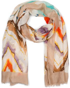 styleBREAKER Damen Schal mit buntem Zick Zack Zacken Muster und Metallic Akzenten, Stola mehrfarbig gezackt 01016221