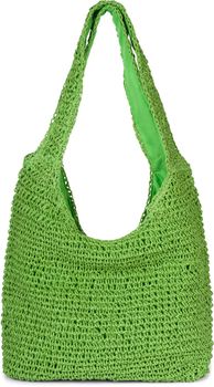 styleBREAKER Damen Papierstroh Beuteltasche mit langen Henkeln | sommerliche Flechttasche mit Reißverschluss | Strandtasche Schultertasche