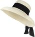 styleBREAKER Damen Sonnenhut mit breitem Schwarzem Zierband, breite Krempe, Strohhut, Papierstroh Hut 04025036